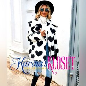 Black & White Teddy Jacket, Coat, Heart Print & Fluffy Jacket 🖤🤍